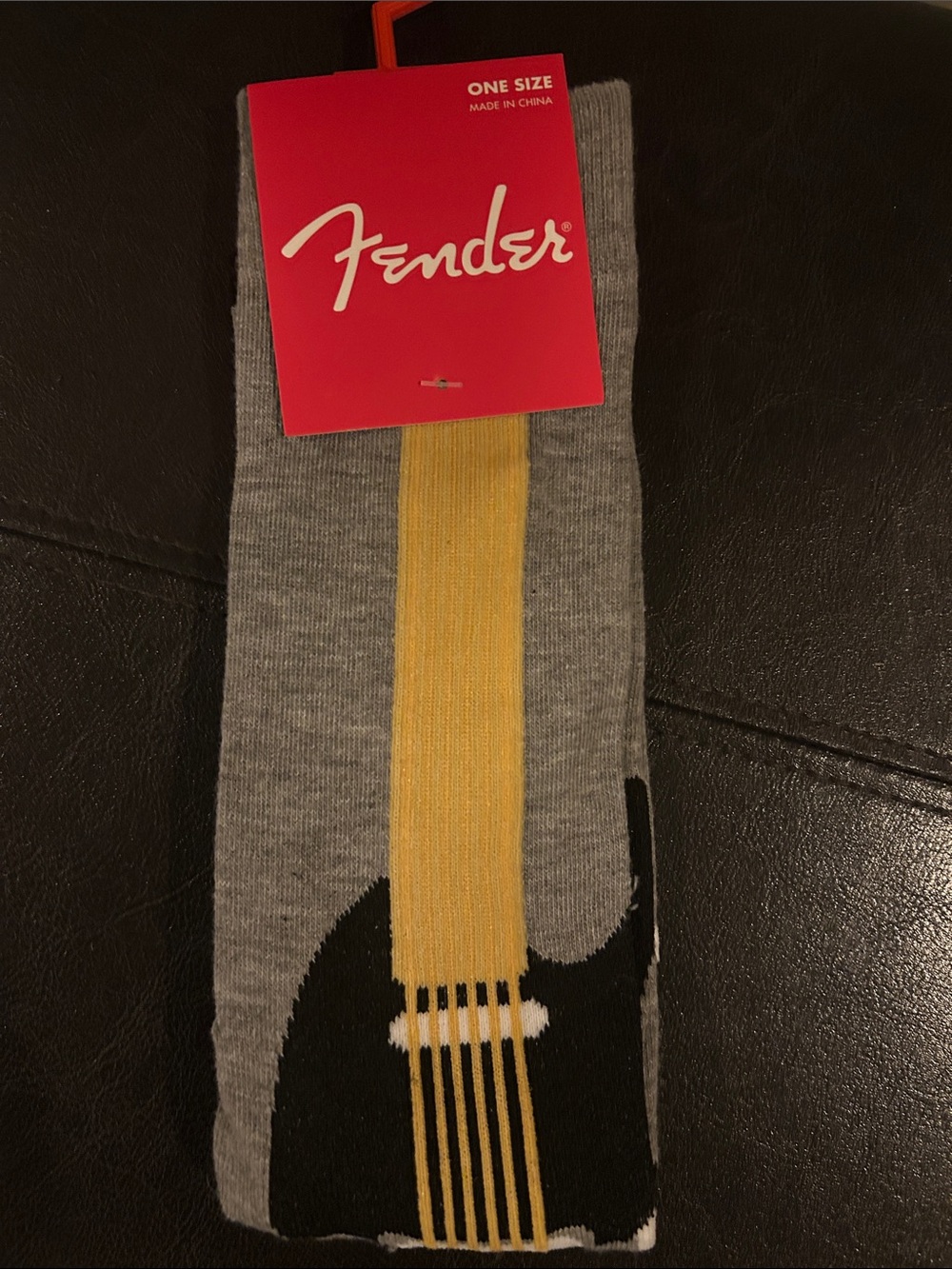 Fender Gray Crew Socks with Yellow Guitar Stripe